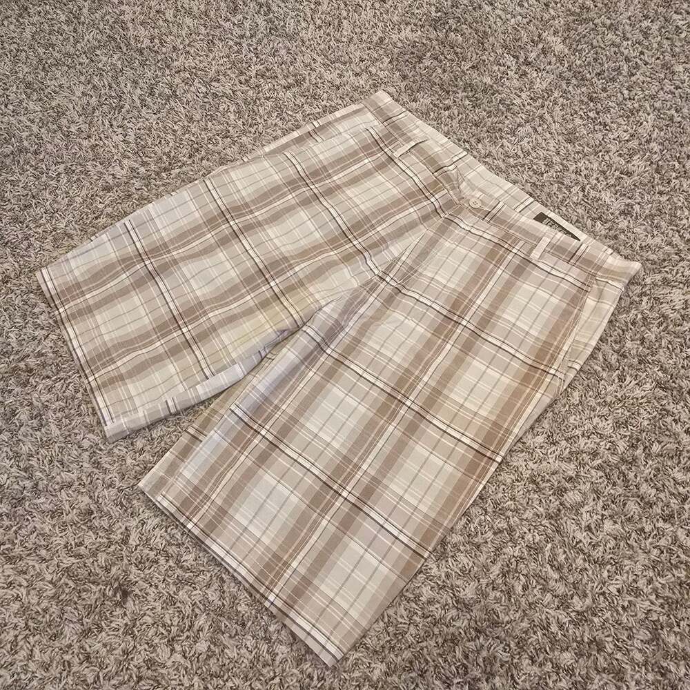 Vercho Men's Plaid Flat Front Shorts Beige Brown Size 38